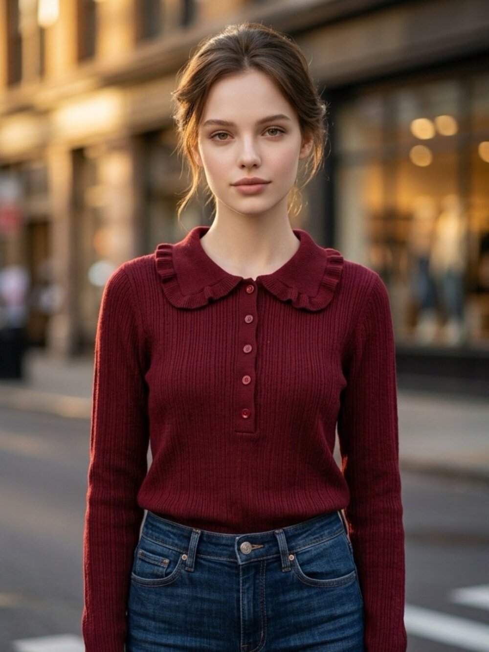 NWT House of Harlow 1960 Merino Wool Burgundy Ruffle Collar Sweater S